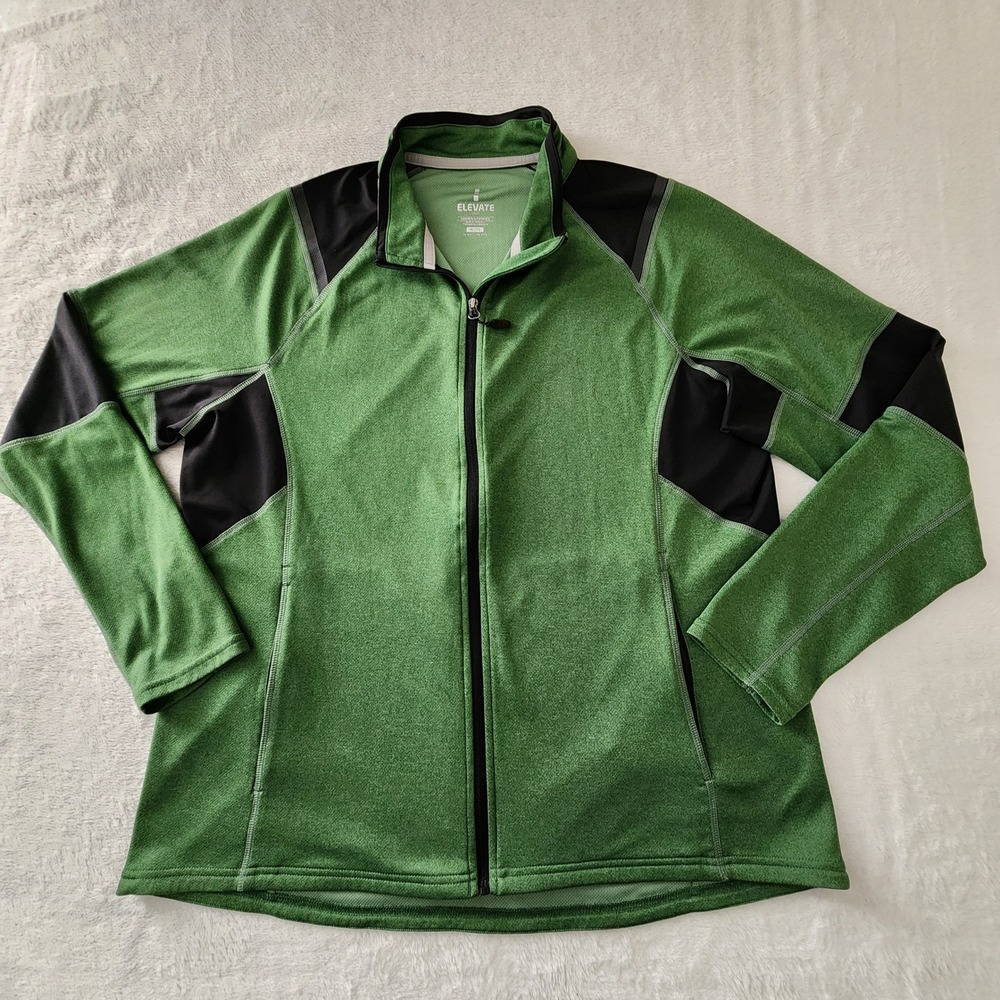 Elevate Sport Zip Up Jacket Womens XL Green Black Running Hiking Sports Active